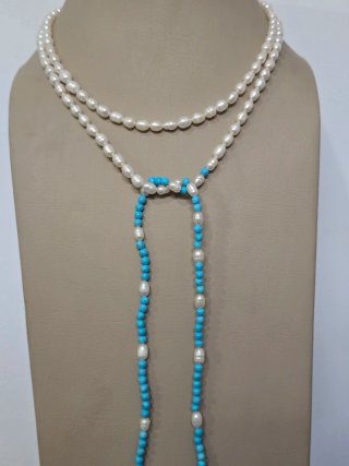 Collar perlas y turquesas