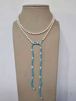 Collar perlas y turquesas