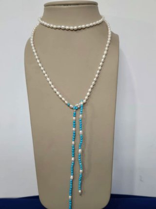 Collar perlas y turquesas