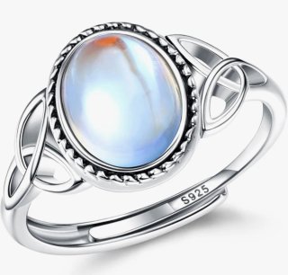 Anillo Plata Ajustable Piedra Luna Celta