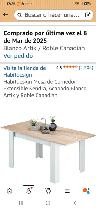 Mesa Comedor Extensible Habirdesign 140x78cm