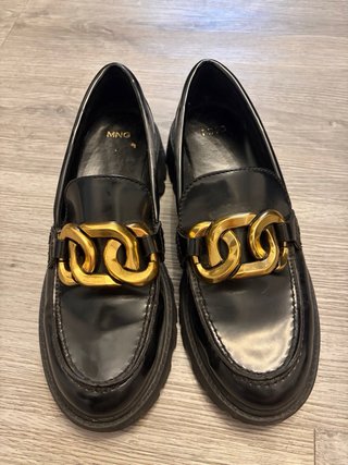 Mocasines Mango Mujer Negro Dorado 37