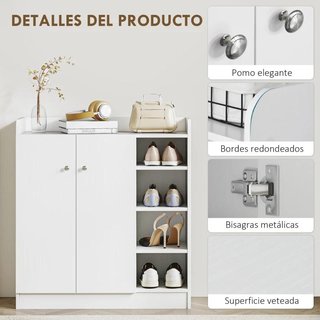 Zapatero 2 Puertas 12 Pares Blanco con Tara