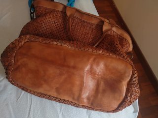 Bolso piel XL trenzado, color coñac