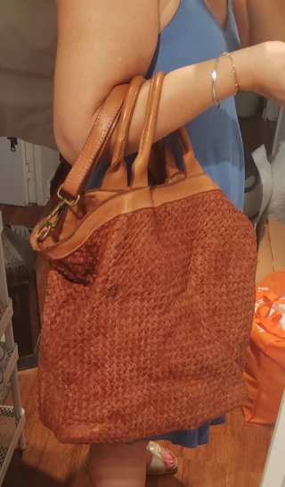 Bolso piel XL trenzado, color coñac