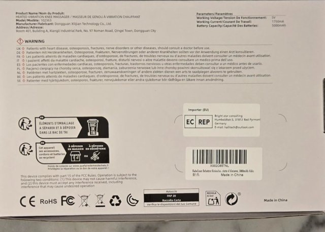 Rodillera Eléctrica Calefactable con Masaje