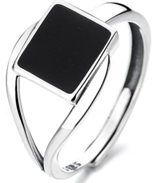 Anillo Plata Ajustable Negro