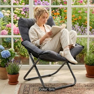Silla plegable confort salón/jardín gris
