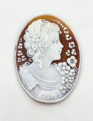 Camafeo Italiano Mujer Perfil Flores