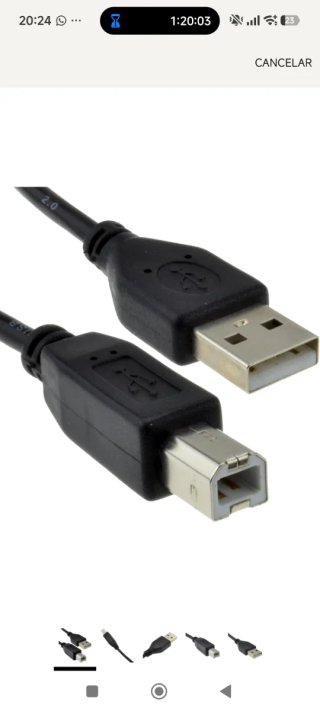 Cable USB 2.0 Tipo A a Tipo B de 1,80m.