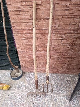 Herramientas agrícolas (rastrillo y azada)