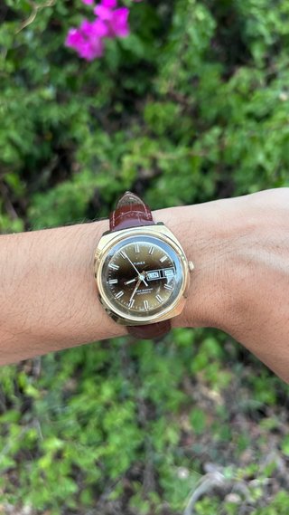 Reloj Timex Automático Dorado Correa Marrón