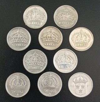 10 Monedas de 10 Ore ¡Plata! Suecia