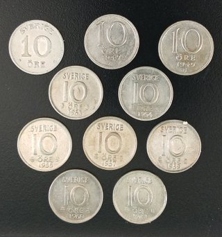 10 Monedas de 10 Ore ¡Plata! Suecia