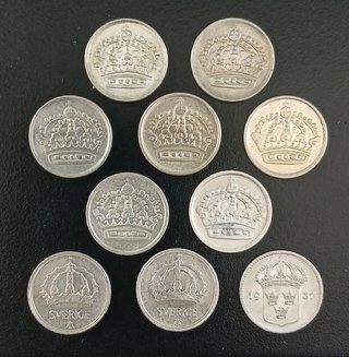 10 Monedas de 10 Ore ¡Plata! Suecia