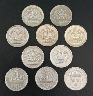 10 Monedas de 10 Ore ¡Plata! Suecia