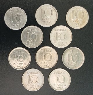 10 Monedas de 10 Ore ¡Plata! Suecia