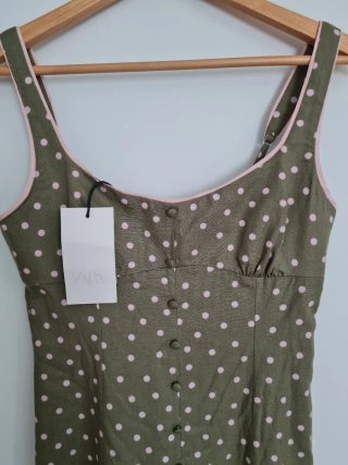 Vestido Zara lunares verde y rosa
