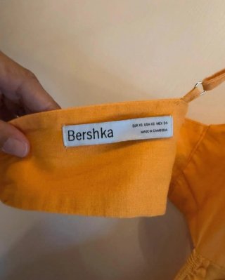 Vestido largo naranja lino anudado en espalda