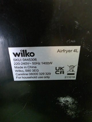 Wilko freidora de aire 4L negra