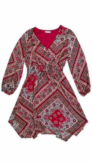 Vestido granate con estampado floral