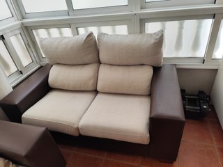 Sofá 2 plazas beige y marrón 170 cm