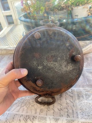 Antico scaldino da letto in ferro