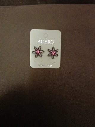 Pendientes Flor Acero Rosa y Plata