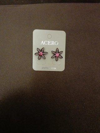 Pendientes Flor Acero Rosa y Plata