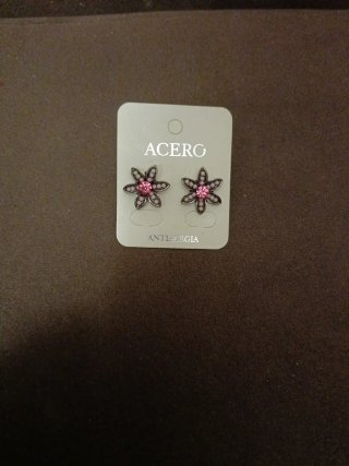 Pendientes Flor Acero Rosa y Plata