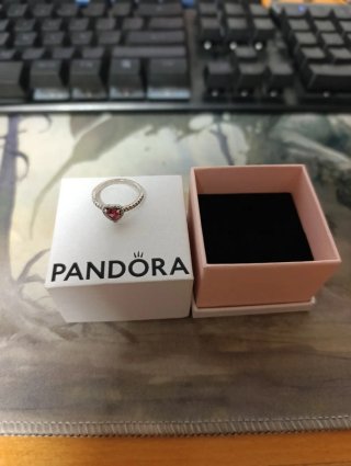 Anillo Pandora Corazón Rojo Plata