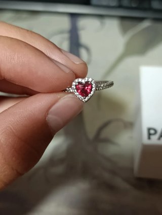 Anillo Pandora Corazón Rojo Plata