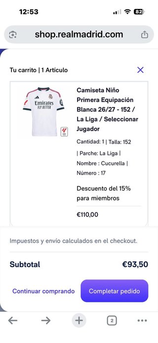 Camiseta Real Madrid 26/27 Talla 152 CUCURELLA 17
