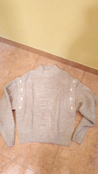 Jersey de punto beige y blanco talla única