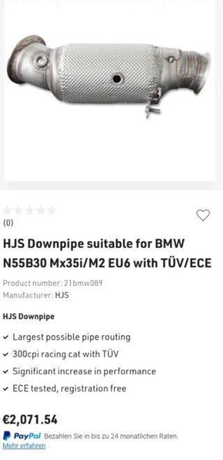Donwpipe HJS 300 celdas BMW M2 N55