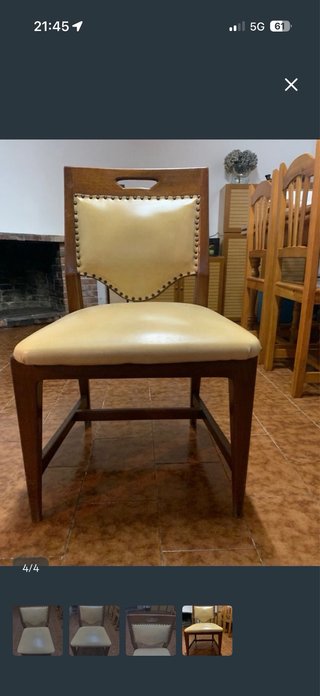 Silla de madera y cuero beige