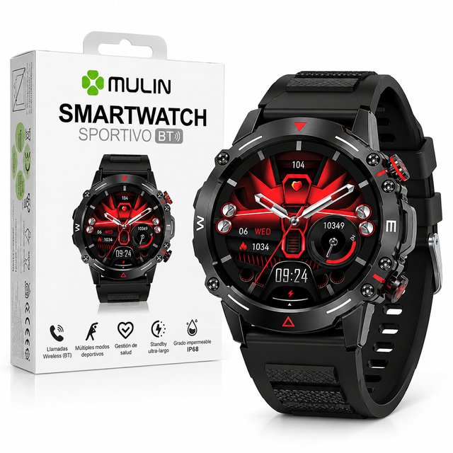 Smartwatch Premium HK87 Negro/Rojo IP68