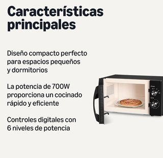 Microondas 20L 700W 6 Potencias Negro NUEVO