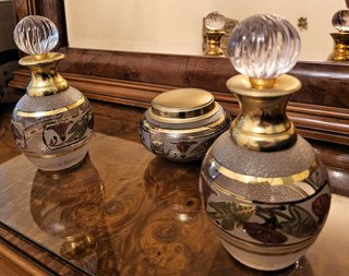 Juego tocador Artlynea 3 piezas cristal y oro