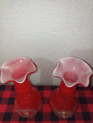 Pareja Jarrones Cristal Soplado Rojo