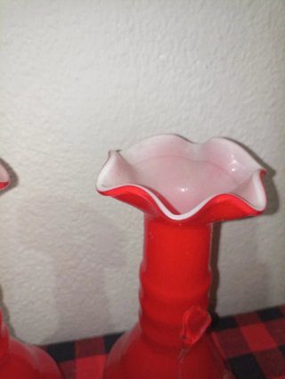 Pareja Jarrones Cristal Soplado Rojo