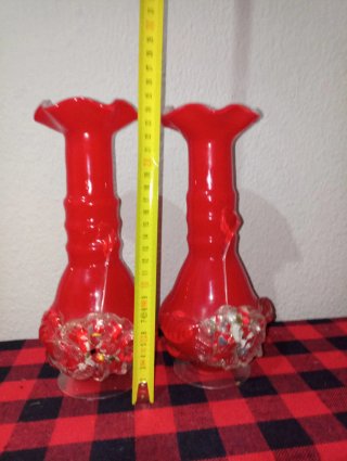 Pareja Jarrones Cristal Soplado Rojo