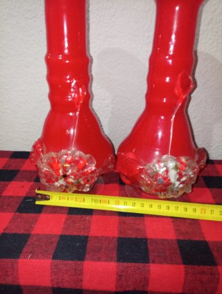 Pareja Jarrones Cristal Soplado Rojo