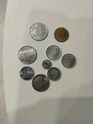 Lote 7 monedas y 2 billetes: España y Brasil