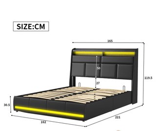 Canapé Cama Matrimonio Negro con LED
