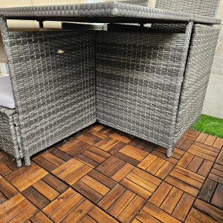 Mesa de jardín ratán y cristal negro