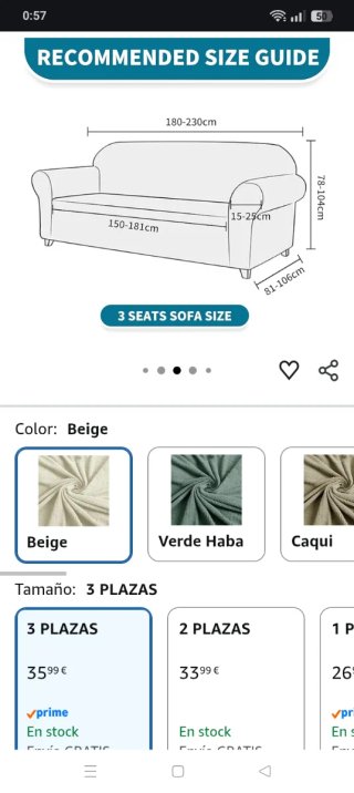 Dos Fundas de Sofá Beige