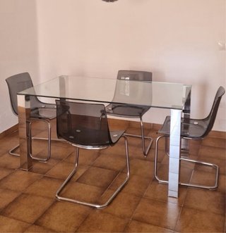 Mesa Comedor Cristal + 4 Sillas Diseño