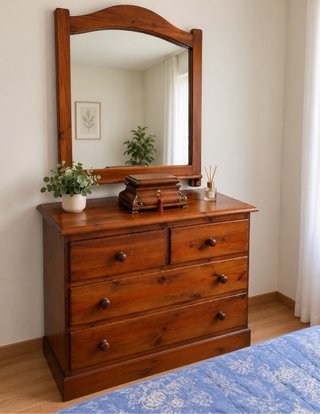 Cómoda de madera con espejo