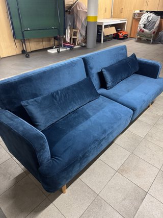 Sofá Cama 3 Plazas Terciopelo Azul
